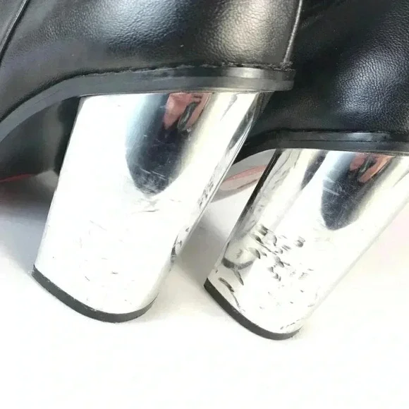 Material Girl Y2K Cyber Core Black Boots • Silver Block Heel • EU 39.5 - Picture 10 of 10